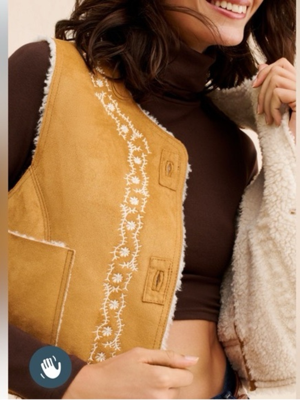 NWT Free People Embroidered Tan Fur Cropped Vest
